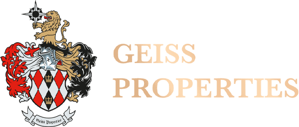 Logo Geiss Properties UAE Dubai. The Coat of arms shows a lion with compass.