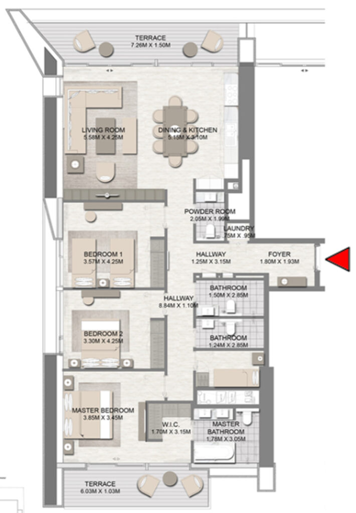 Plan of apartment Creek Palace Residences by Geissproperties at Dubai.