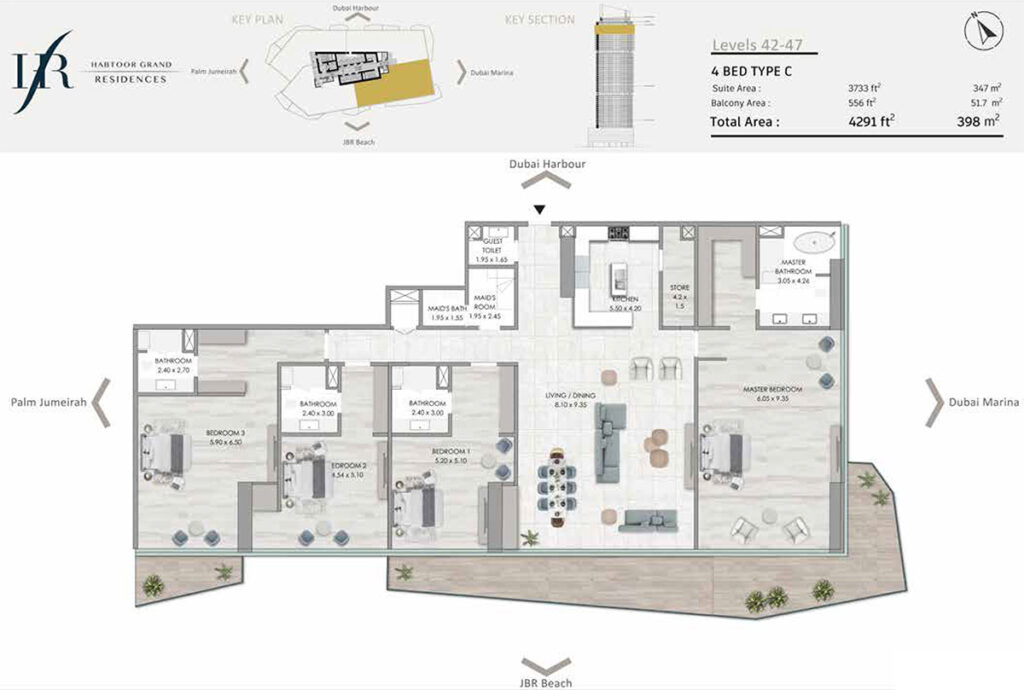 Plan Habtoor Grand Residences 4 bedroom at Dubai Marina