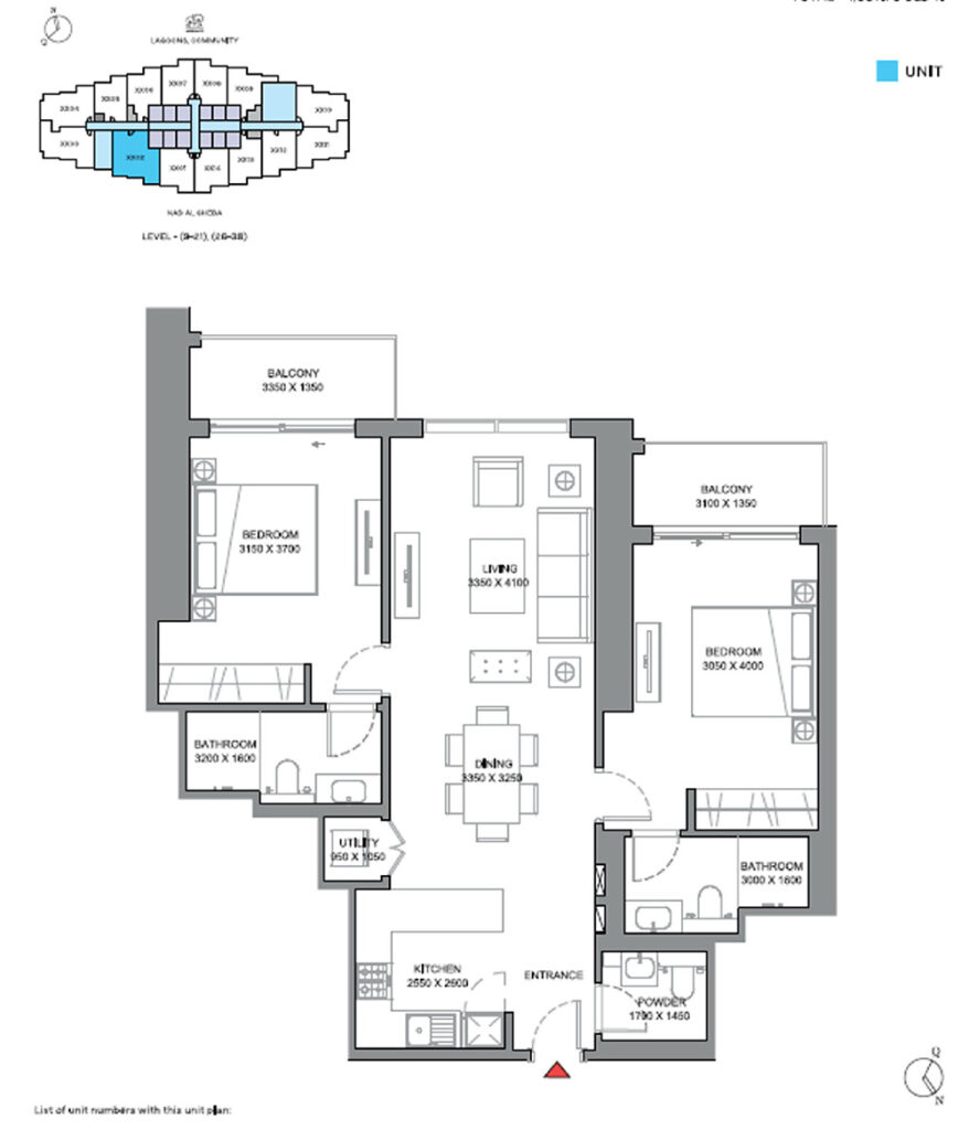 Plan of apartment 310 Riverside Crescent by Geissproperties at Dubai.