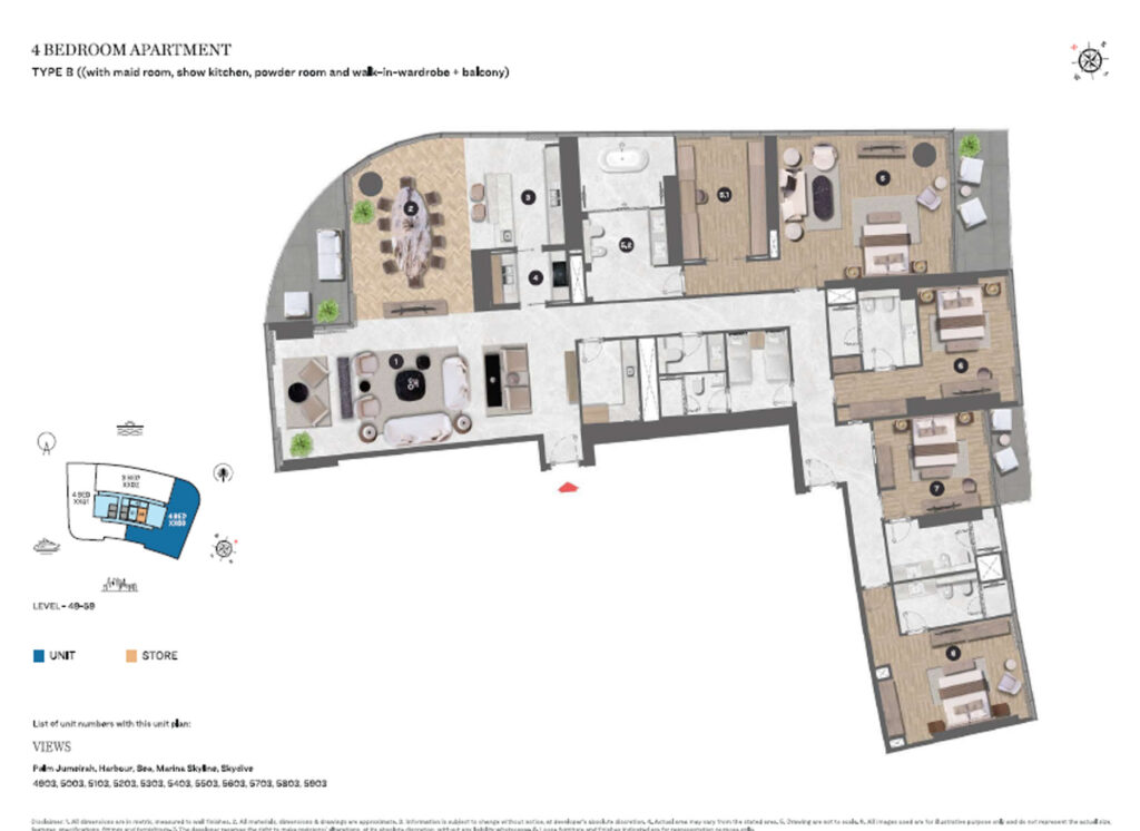 Plan of apartment Sobha SeaHaven, Sky Edition by Geissproperties at Dubai Harbour.